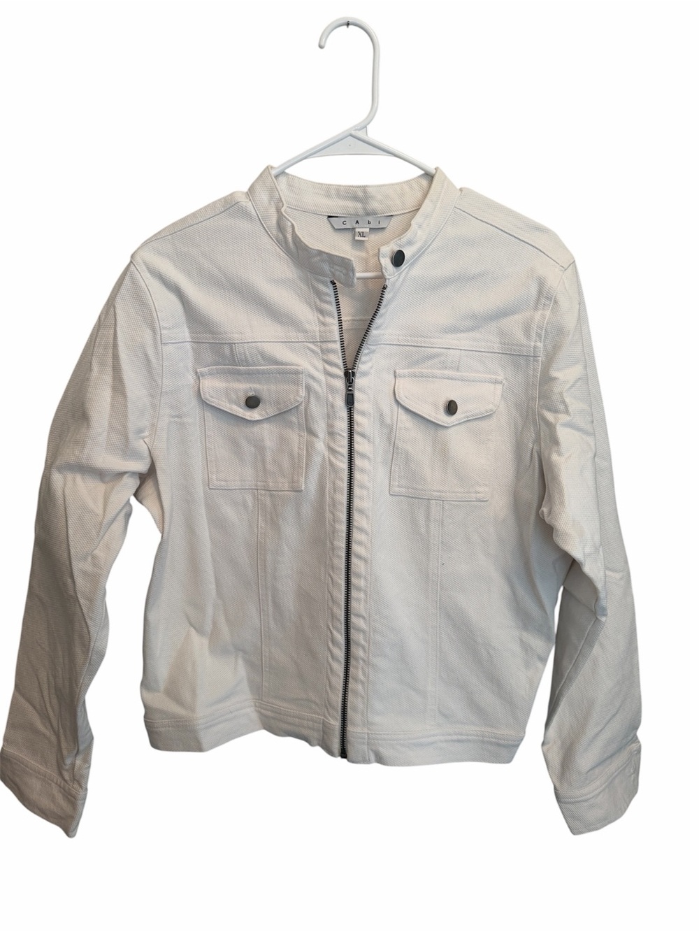 CAbi Women’s White Cotton twill Zip-Front Jacket